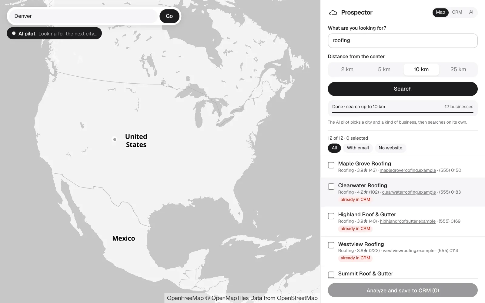 Prospector's AI pilot finding businesses on a map