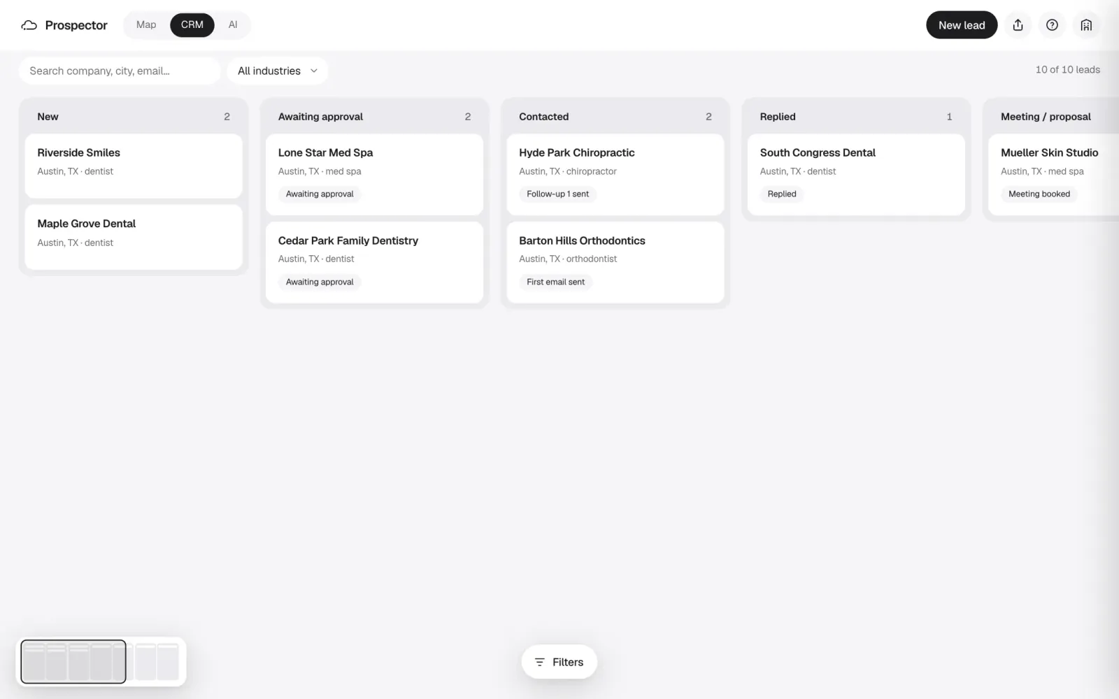The CRM on a computer and on a phone. Sample data.